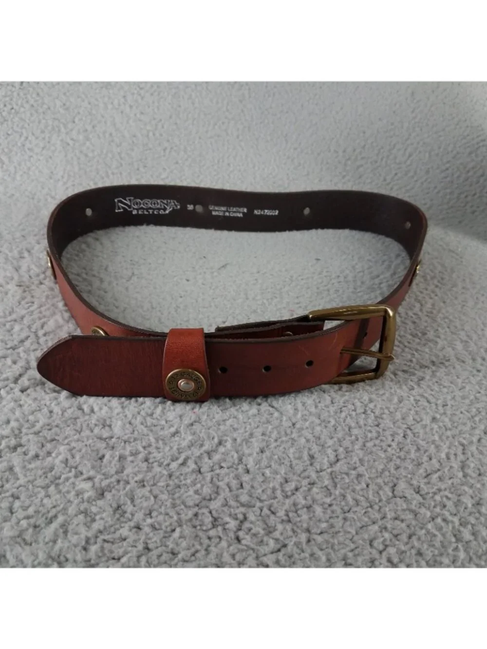 Nocona 12 Gauge Leather Belt Adult 38 Brown Gold Shotgun Shell Western Golf Mens